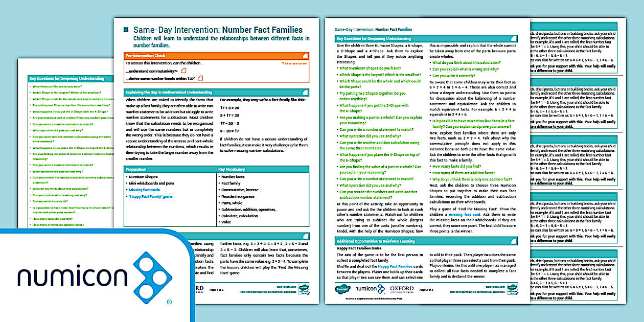 👉 Y1 Maths Same-Day Intervention Plan: Number Fact Families